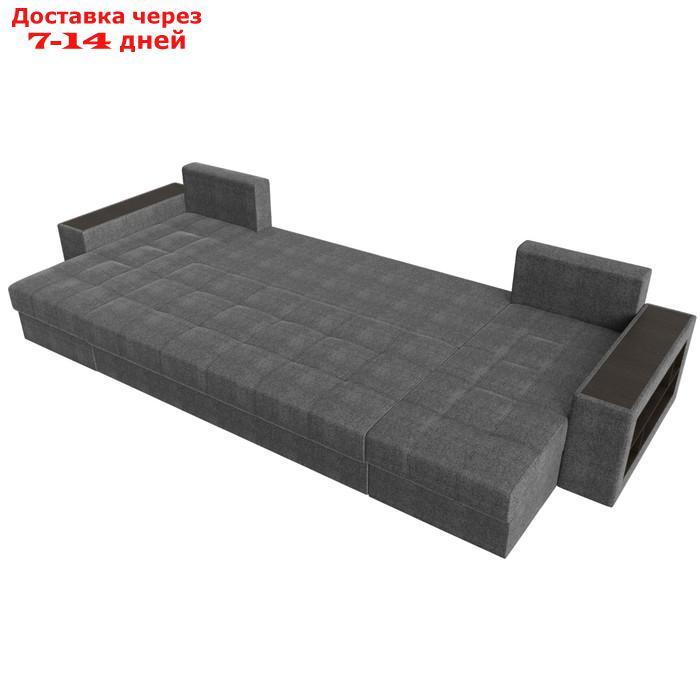 П-образный диван "Дубай", полки справа, механизм еврокнижка, рогожка, цвет серый - фото 8 - id-p226922057