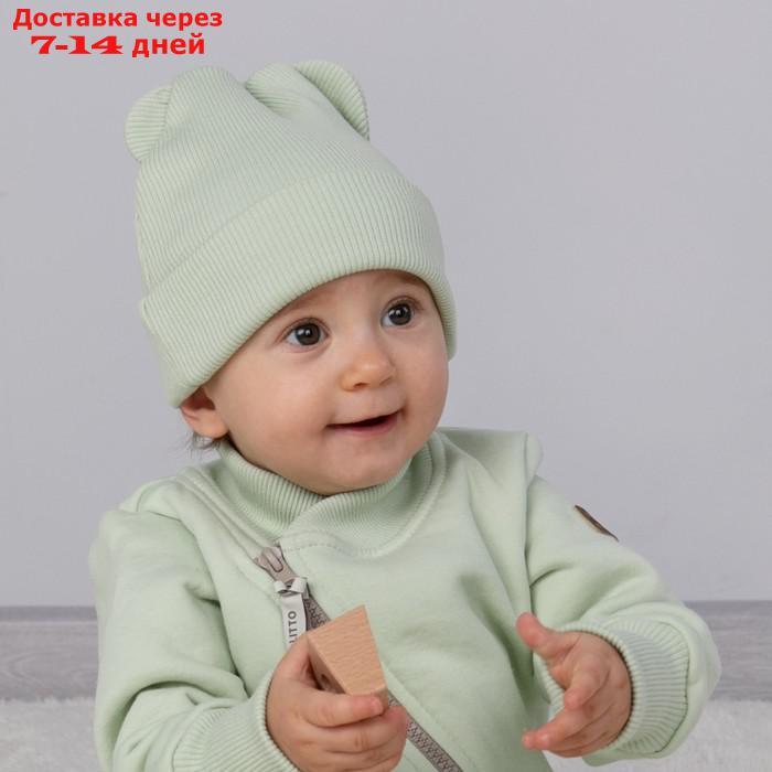 Комплект детский KinDerLitto "Пикколино", 2 предмета: шапка, снуд, возраст 3-6 месяцев, цвет оливковый - фото 4 - id-p226897097