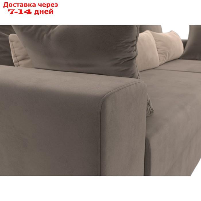 Угловой диван "Майами", правый, механизм еврокнижка, велюр, цвет коричневый / бежевый - фото 5 - id-p226922099