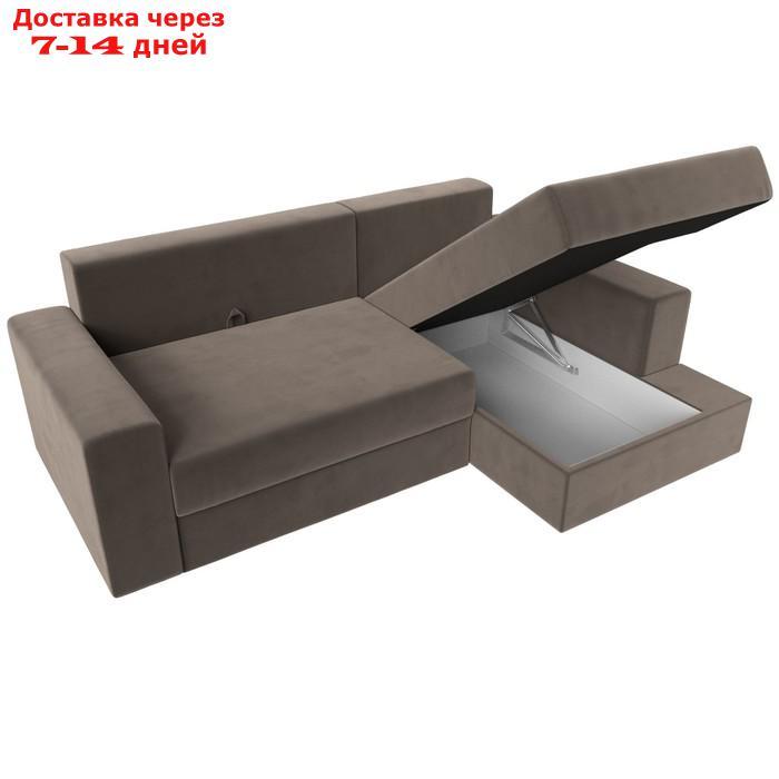 Угловой диван "Майами", правый, механизм еврокнижка, велюр, цвет коричневый / бежевый - фото 8 - id-p226922099