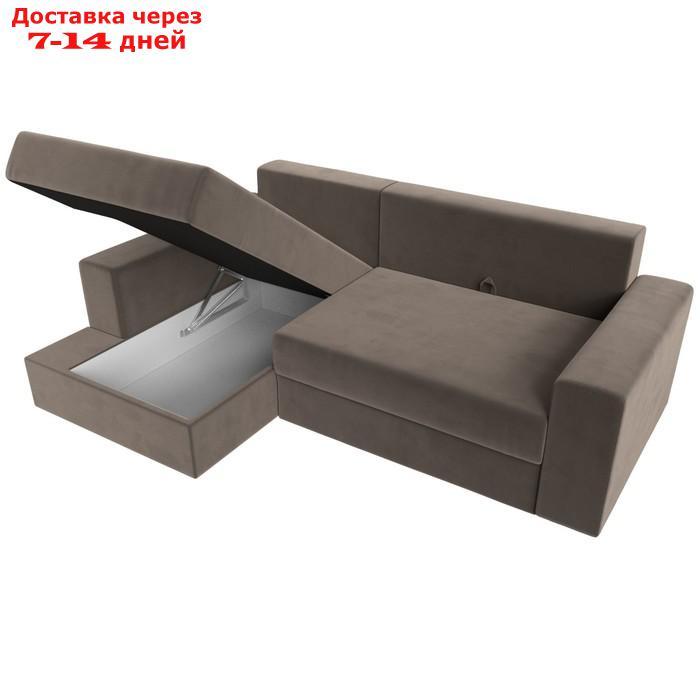 Угловой диван "Майами", левый, механизм еврокнижка, велюр, цвет коричневый / бежевый - фото 8 - id-p226922100