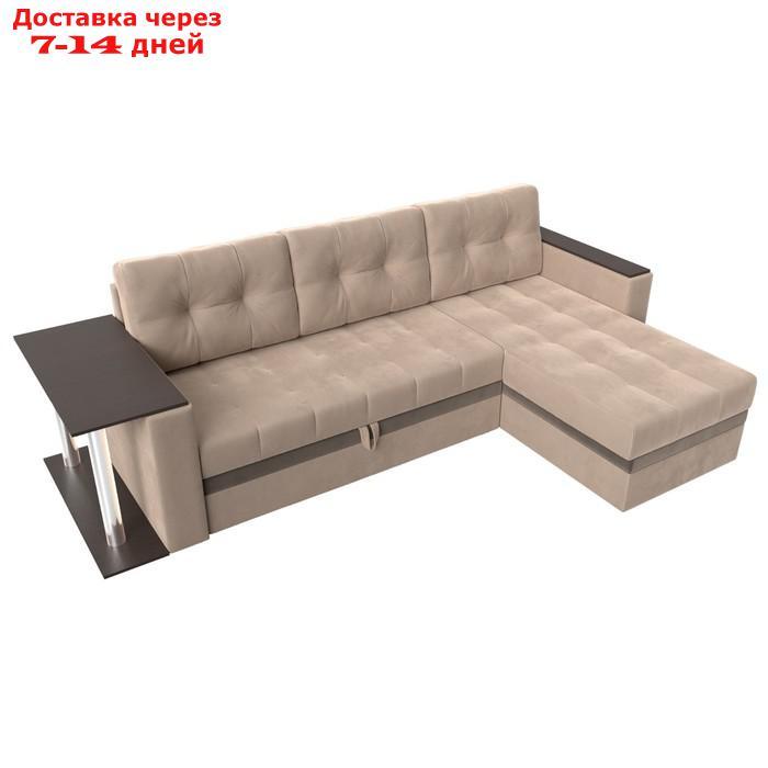 Угловой диван "Атланта М", правый, дельфин, велюр, цвет бежевый / вставка коричневая - фото 6 - id-p226922110
