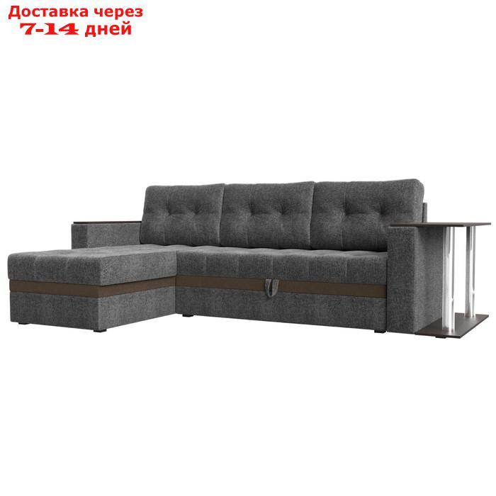 Угловой диван "Атланта М", левый, дельфин, рогожка, цвет серый / вставка коричневая - фото 1 - id-p226922112