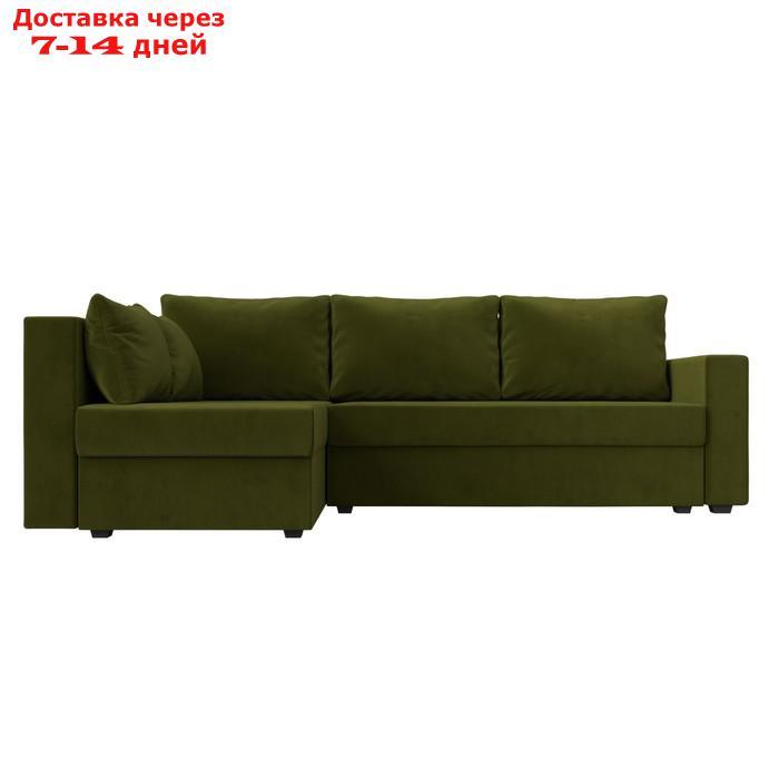 Угловой диван "Мансберг", механизм еврокнижка, угол левый, микровельвет, цвет зелёный - фото 3 - id-p226922180