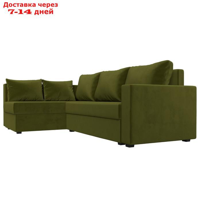 Угловой диван "Мансберг", механизм еврокнижка, угол левый, микровельвет, цвет зелёный - фото 4 - id-p226922180