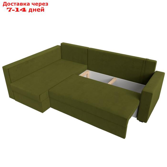 Угловой диван "Мансберг", механизм еврокнижка, угол левый, микровельвет, цвет зелёный - фото 9 - id-p226922180
