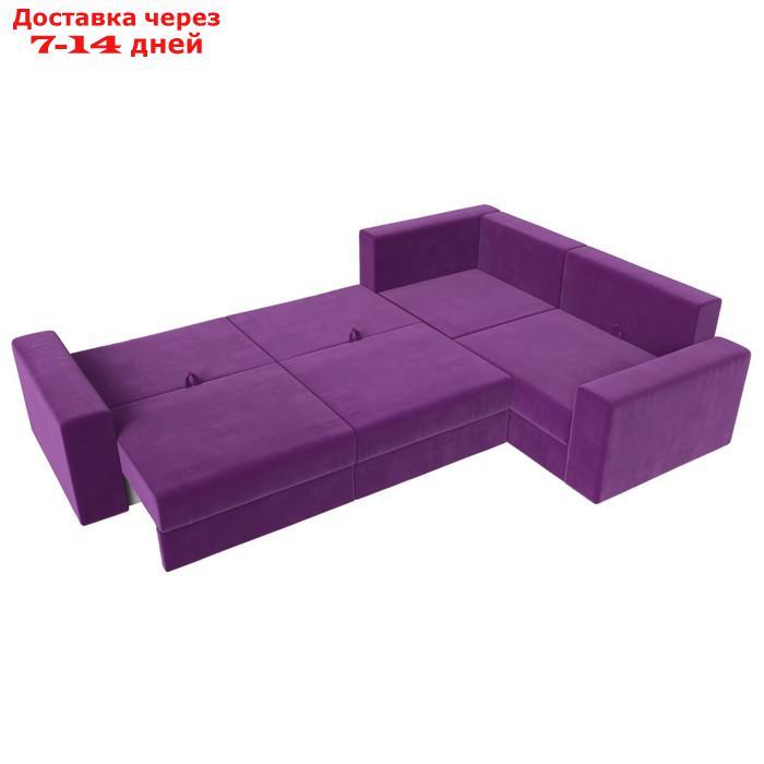 Угловой диван "Майами Long", правый, механизм еврокнижка, микровельвет, фиолетовый/чёрный - фото 4 - id-p226922182