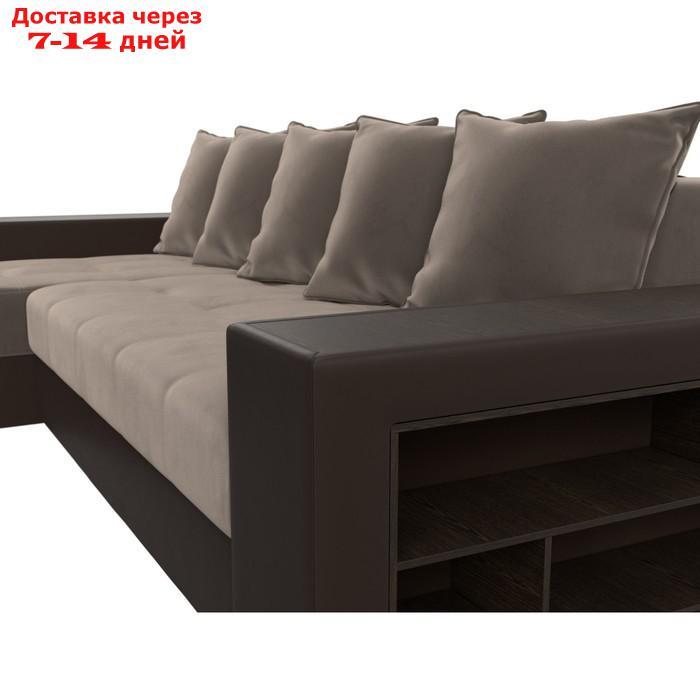 Угловой диван "Дубай", левый, механизм еврокнижка, велюр / экокожа, цвет коричневый - фото 5 - id-p226922185