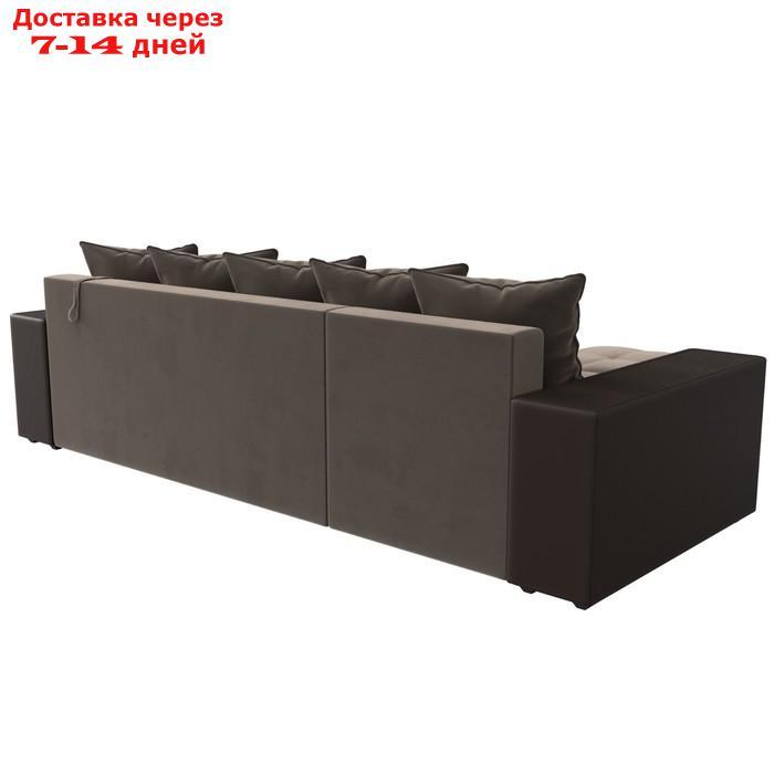 Угловой диван "Дубай", левый, механизм еврокнижка, велюр / экокожа, цвет коричневый - фото 7 - id-p226922185