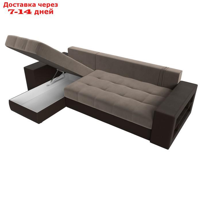 Угловой диван "Дубай", левый, механизм еврокнижка, велюр / экокожа, цвет коричневый - фото 8 - id-p226922185