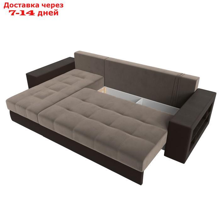 Угловой диван "Дубай", левый, механизм еврокнижка, велюр / экокожа, цвет коричневый - фото 9 - id-p226922185