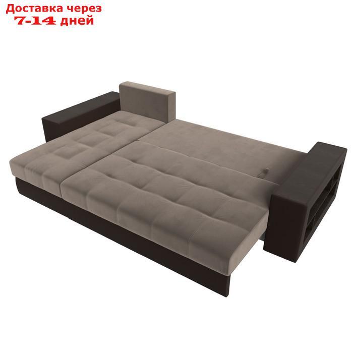 Угловой диван "Дубай", левый, механизм еврокнижка, велюр / экокожа, цвет коричневый - фото 10 - id-p226922185