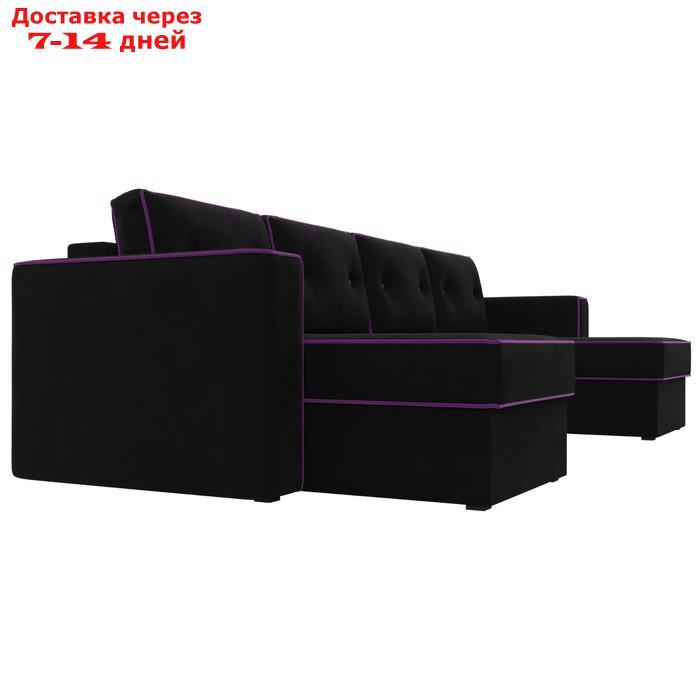 П-образный диван "Принстон", механизм еврокнижка, микровельвет, цвет чёрный - фото 4 - id-p226922529