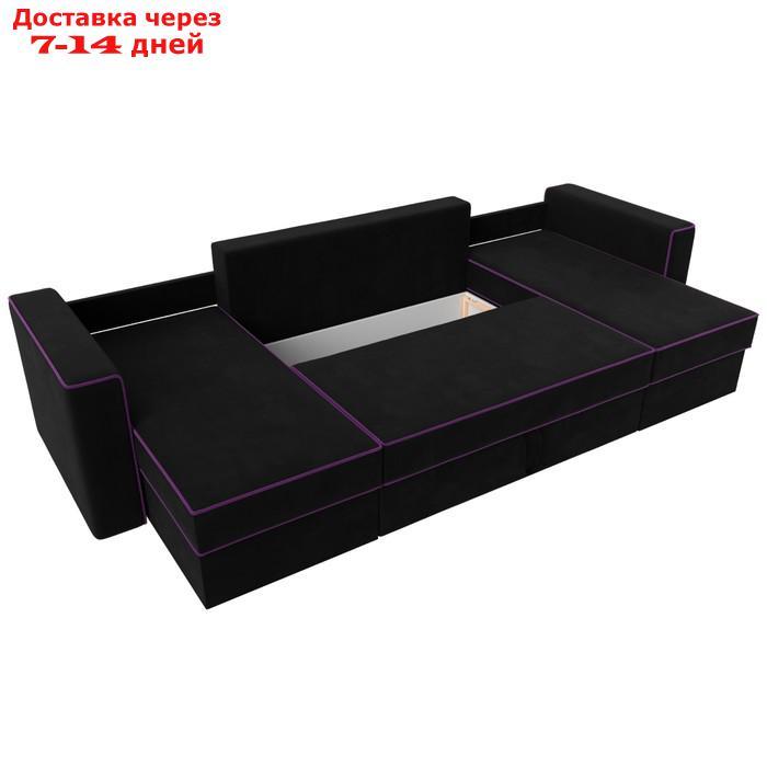П-образный диван "Принстон", механизм еврокнижка, микровельвет, цвет чёрный - фото 7 - id-p226922529