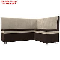 Кухонный диван "Уют", правый угол, без механизма, микровельвет, цвет коричневый / бежевый