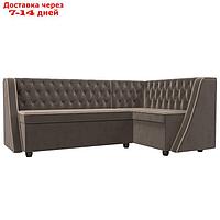 Кухонный диван "Лофт", правый угол, без механизма, велюр, цвет коричневый / бежевый