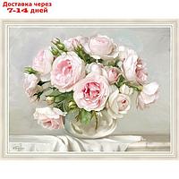 Репродукция картины "Розы в хрустальной вазочке", 50х65 см, рама 55-008W