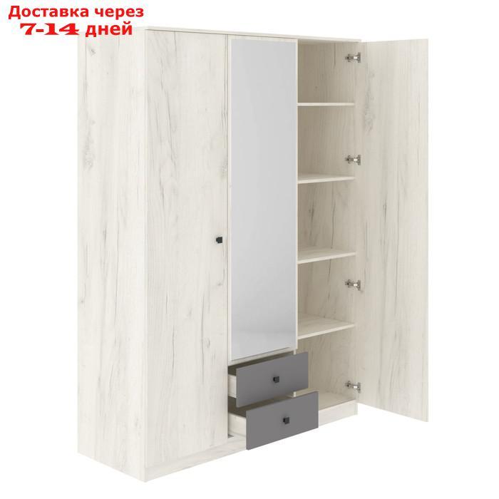 Шкаф "Люсси", 1504×588×2120 мм, 3 двери, 2 ящика, зеркало, дуб крафт белый / шифер серый - фото 4 - id-p226921097