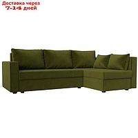 Угловой диван "Мансберг", механизм еврокнижка, угол правый, микровельвет, цвет зелёный