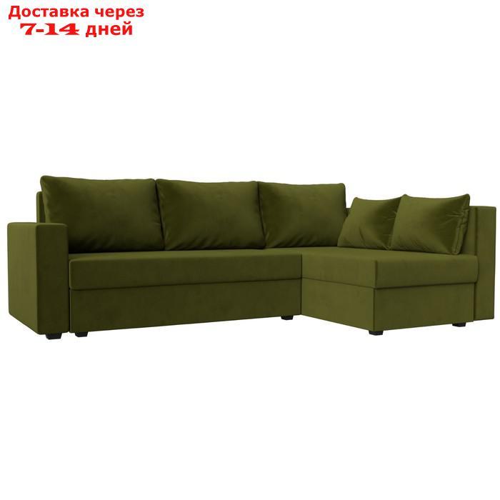 Угловой диван "Мансберг", механизм еврокнижка, угол правый, микровельвет, цвет зелёный - фото 1 - id-p226921330