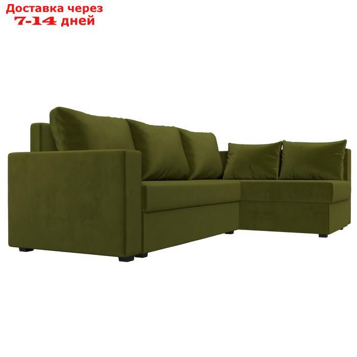 Угловой диван "Мансберг", механизм еврокнижка, угол правый, микровельвет, цвет зелёный - фото 4 - id-p226921330