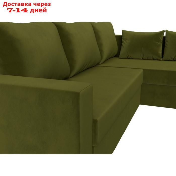 Угловой диван "Мансберг", механизм еврокнижка, угол правый, микровельвет, цвет зелёный - фото 5 - id-p226921330