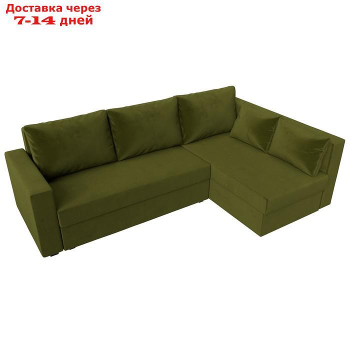 Угловой диван "Мансберг", механизм еврокнижка, угол правый, микровельвет, цвет зелёный - фото 6 - id-p226921330