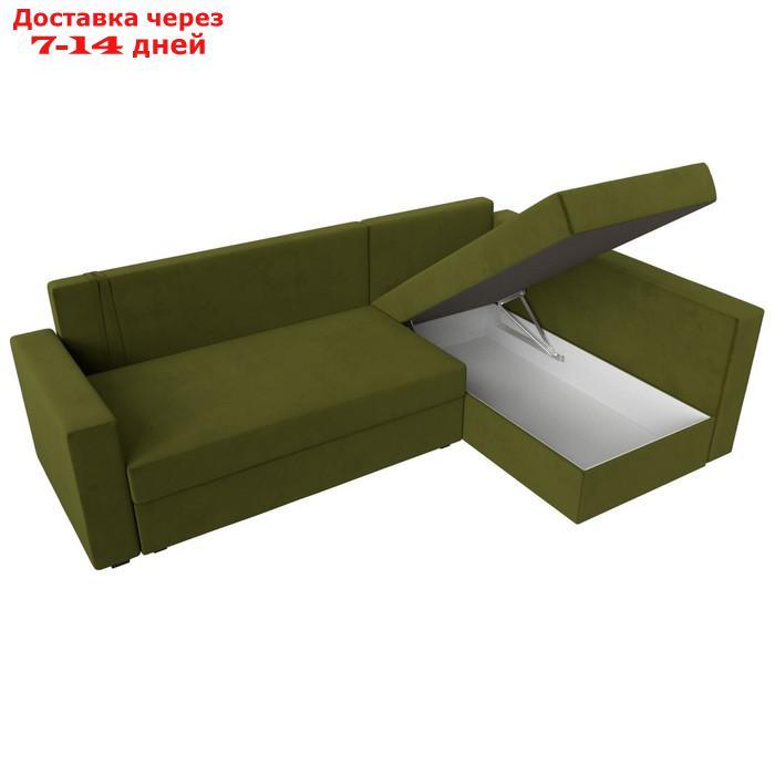 Угловой диван "Мансберг", механизм еврокнижка, угол правый, микровельвет, цвет зелёный - фото 8 - id-p226921330