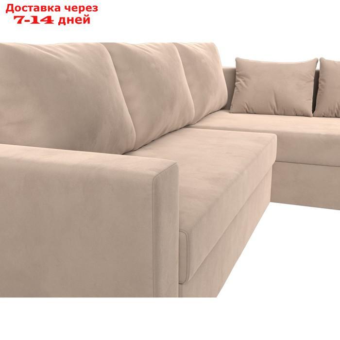 Угловой диван "Мансберг", механизм еврокнижка, угол правый, велюр, цвет бежевый - фото 5 - id-p226921331