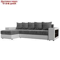 Угловой диван "Дубай", левый, механизм еврокнижка, рогожка / экокожа, цвет серый / белый
