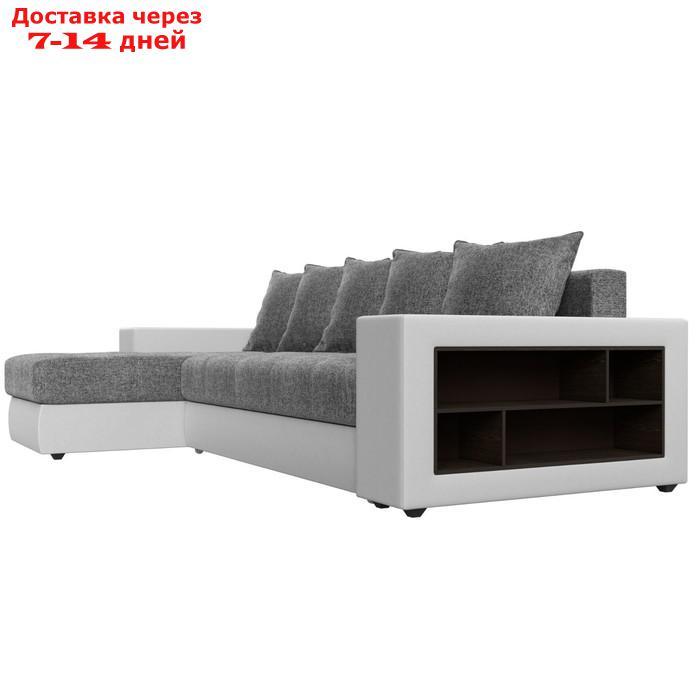 Угловой диван "Дубай", левый, механизм еврокнижка, рогожка / экокожа, цвет серый / белый - фото 4 - id-p226921336