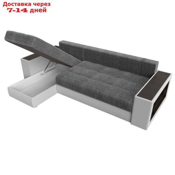 Угловой диван "Дубай", левый, механизм еврокнижка, рогожка / экокожа, цвет серый / белый - фото 8 - id-p226921336