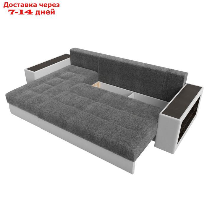 Угловой диван "Дубай", левый, механизм еврокнижка, рогожка / экокожа, цвет серый / белый - фото 9 - id-p226921336