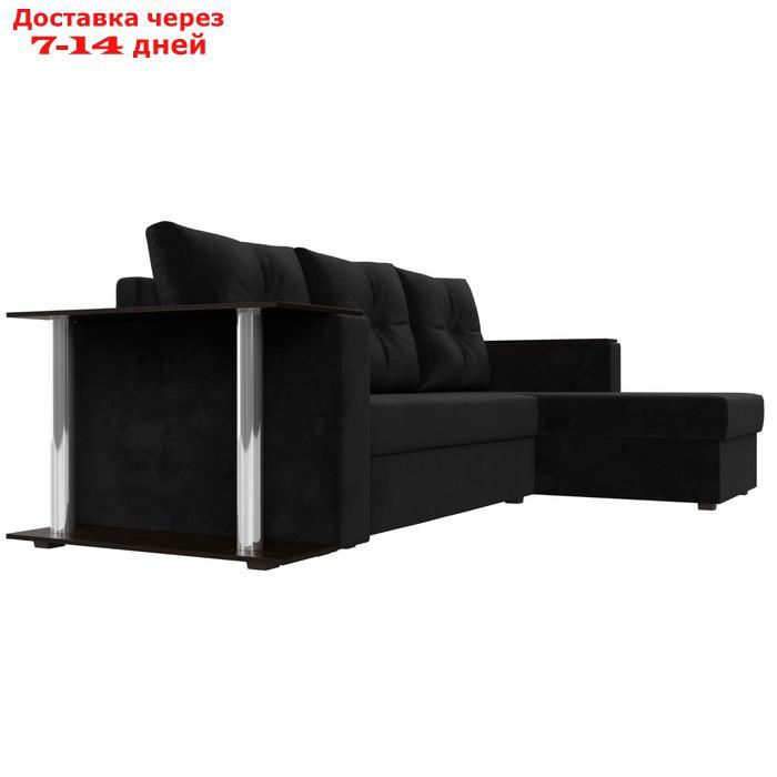 Угловой диван "Атланта Лайт", правый угол, механизм еврокнижка, велюр, цвет чёрный - фото 4 - id-p226921347