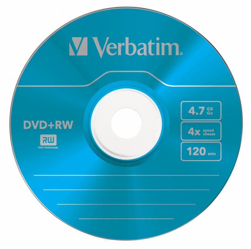 Диск DVD+RW Verbatim 4.7Gb 4x Slim case (5шт) Color (43297) - фото 1 - id-p227231268