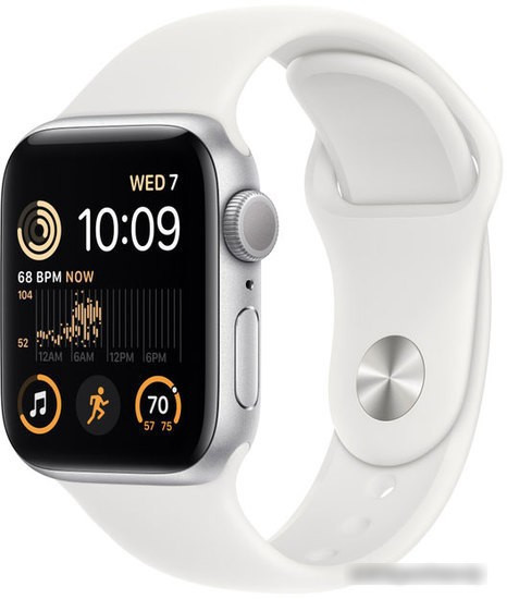 Умные часы Apple Watch SE 2 40 мм (алюминиевый корпус, серебристый/белый, спортивный силиконовый ремешок M/L) - фото 1 - id-p227233574