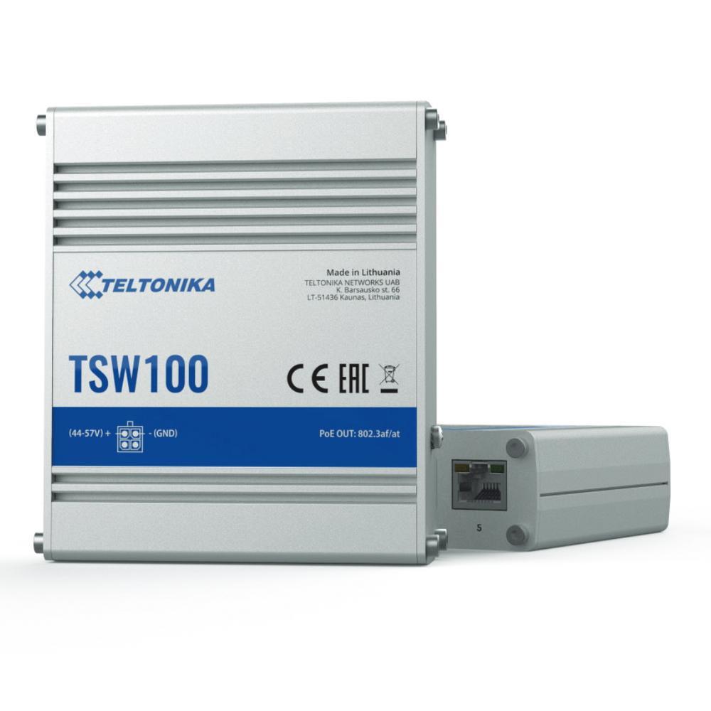 Коммутатор Teltonika TSW100 (SW1000000) INDUSTRIAL UNMANAGED POE+ SWITCH 120W budget 5x Gigabit RJ45 (312828) - фото 1 - id-p227231797