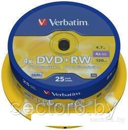 DVD+RW диск Verbatim 4.7Gb 4x Verbatim DLP Silver по 25 шт. CakeBox 043489