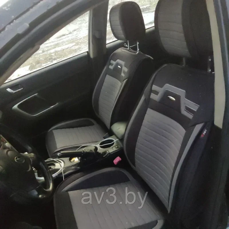 Накидки на передние сиденья 2шт 3D "PREMIUM" PSV Krokus черные+серые вставки, с защитой боковин - фото 2 - id-p187169997