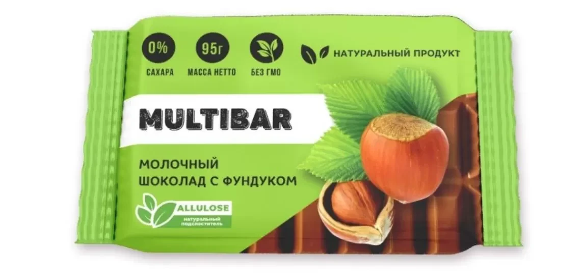 Молочный шоколад с фундуком Multibar без сахара 95г - фото 1 - id-p222636638