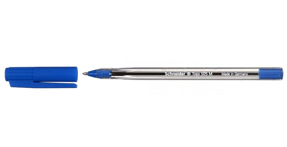 Ручка шариковая одноразовая Schneider Tops 505 M корпус прозрачный, стержень синий - фото 1 - id-p227165360