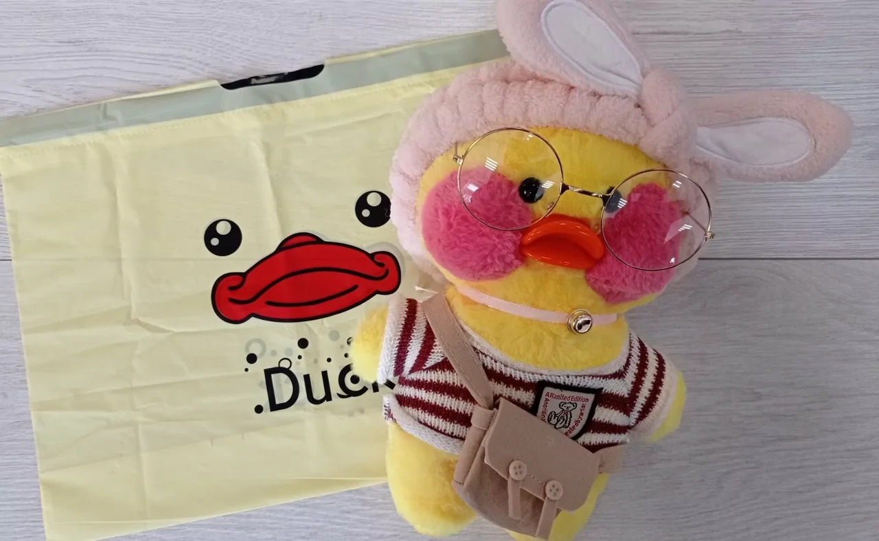 Мягкая игрушка уточка Лалафанфан (Lalafanfan duck), плюшевая уточка-кукла в очках - фото 6 - id-p173822333
