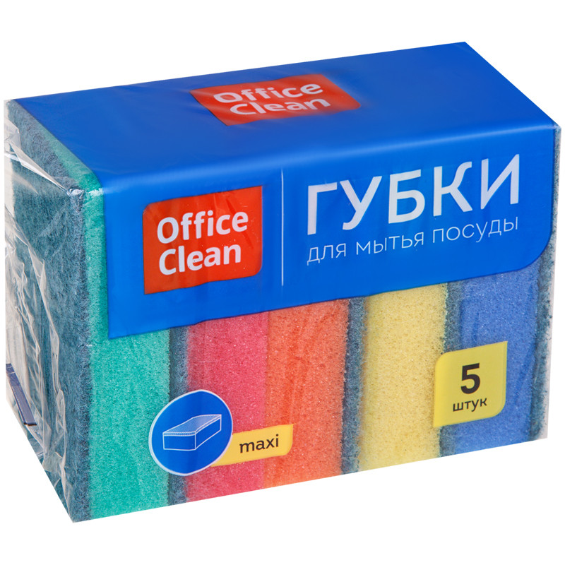 Губка для мытья посуды OfficeClean "Maxi", поролон с абразивным слоем, 9*6,8*2,7см, 5шт.Россия - фото 1 - id-p227268614