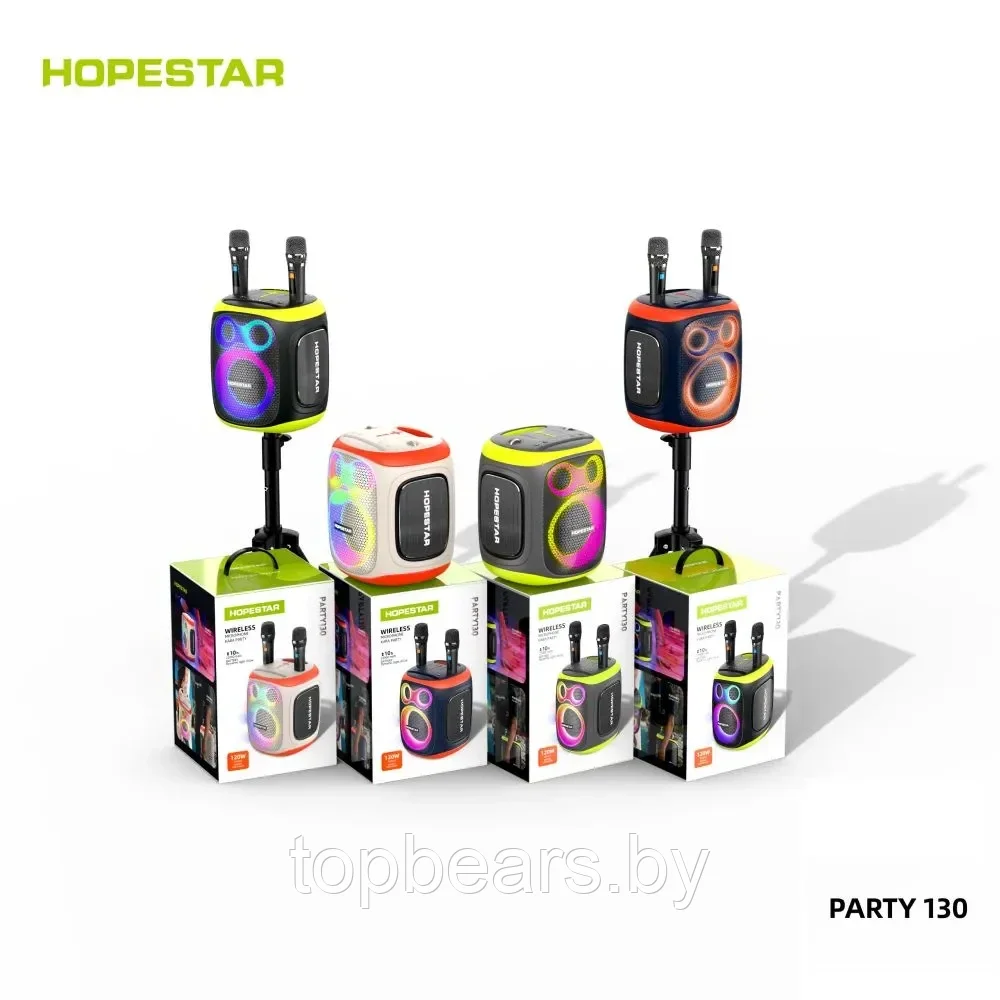 Портативная колонка Hopestar Party 130 с 2-мя беспроводными микрофонами цвет : есть выбор NEW 2024 - фото 3 - id-p227269262