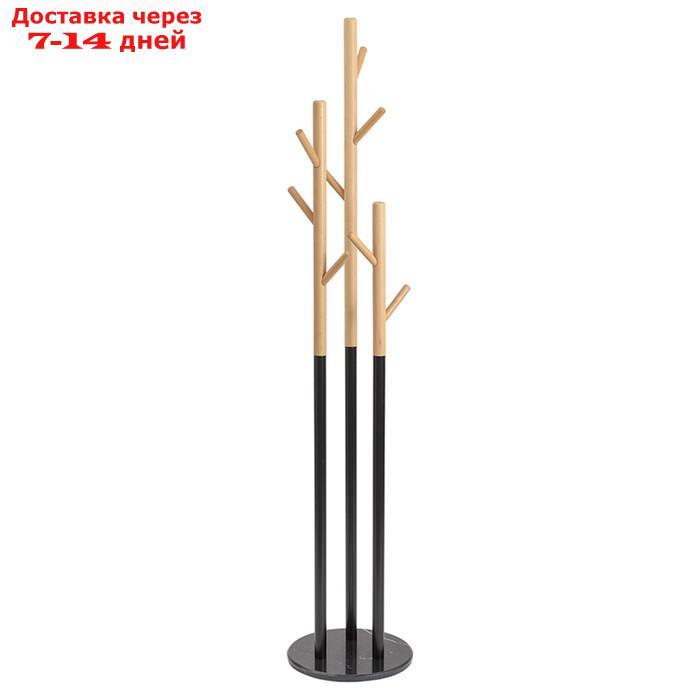 Вешалка напольная Solheim, 340×340×1710 мм, цвет чёрный мрамор / натуральное дерево - фото 1 - id-p226951373