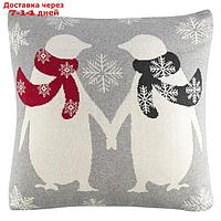 Подушка вязаная с новогодним рисунком Festive penguins New year Essential, размер 45x45 см 1026183