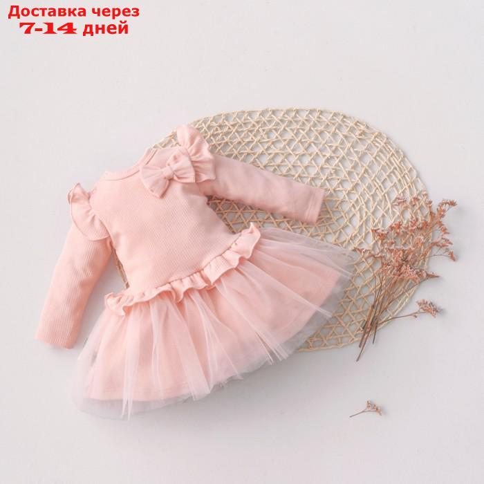 Платье для девочки KinDerLitto "Новая нежность", с длинным рукавом, рост 56-62 см, цвет светло-розовый - фото 1 - id-p226940279