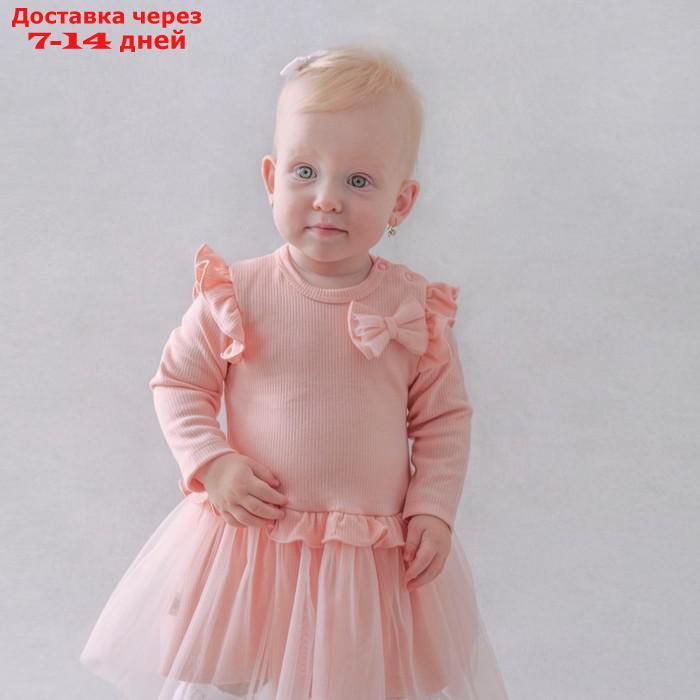 Платье для девочки KinDerLitto "Новая нежность", с длинным рукавом, рост 56-62 см, цвет светло-розовый - фото 3 - id-p226940279