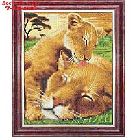 Набор для вышивки бисером Каролинка "Заботливый львёнок", 18х25 см