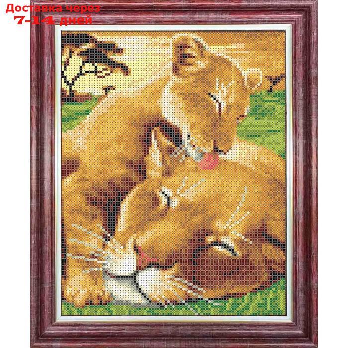 Набор для вышивки бисером Каролинка "Заботливый львёнок", 18х25 см - фото 1 - id-p226967073